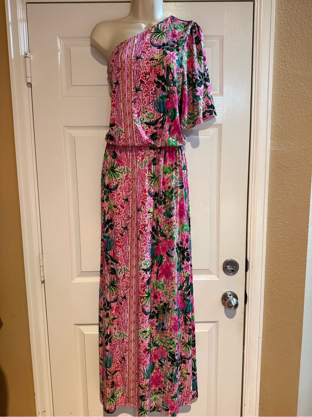 INC International Concepts XL One shoulder Tropical Floral Maxi Dress split